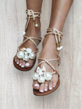 Alameda Turquesa Pearl Shell Wrap Sandals Leather Handmade Portugal Size 39 Boho